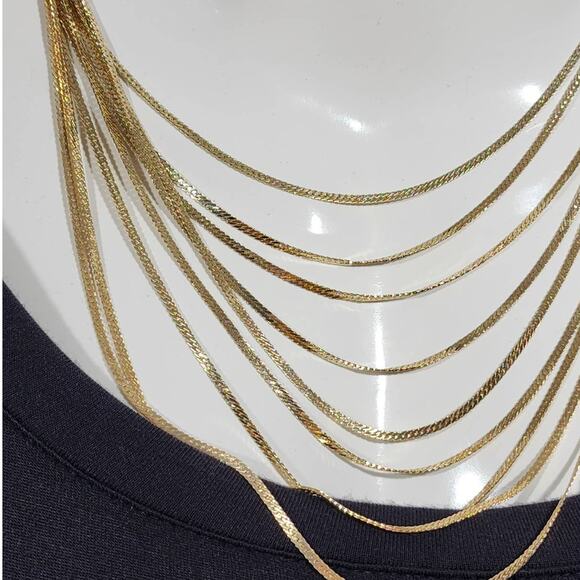 Beautiful Gold Herringbone 9 Strand Layered Necklace - Picture 3 of 12